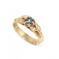 Ring Blue Sapphire 18kt Gold Diamond Diamonds Yellow Natural 18 KT Vintage D186
